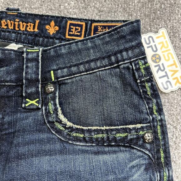 Rock Revival Jeans Mens 32x33 Blue Kirk Side Alt Straight Distressed Stitch - Picture 5 of 15